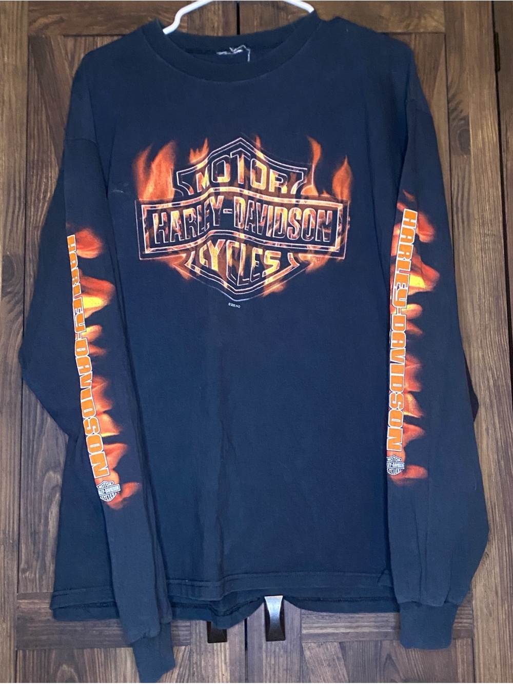 VTG Harley-Davidson Black Long Sleeve Tee with Orange Flame Logo